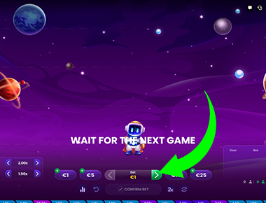 Para iniciar um jogo no Spaceman, especifique o tamanho da aposta